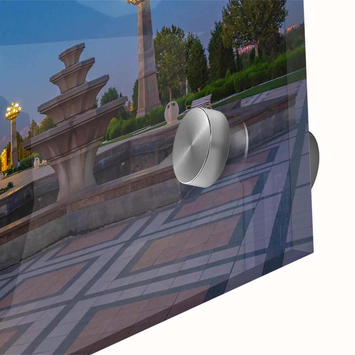 Large abstract wall art depicting an Azerbaijani landscape in muted earth tones on acrylic glass, ideal for dining room art.