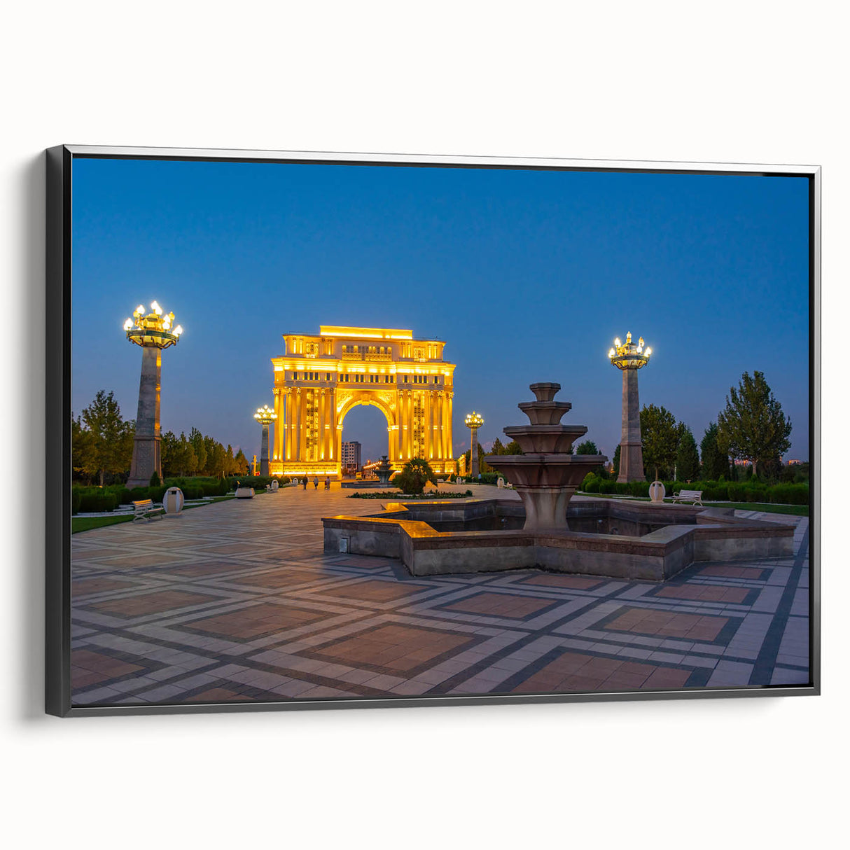 Black and white landscape art painting of Azerbaijan scenery on framed canvas, ideal for bedroom wall decor.