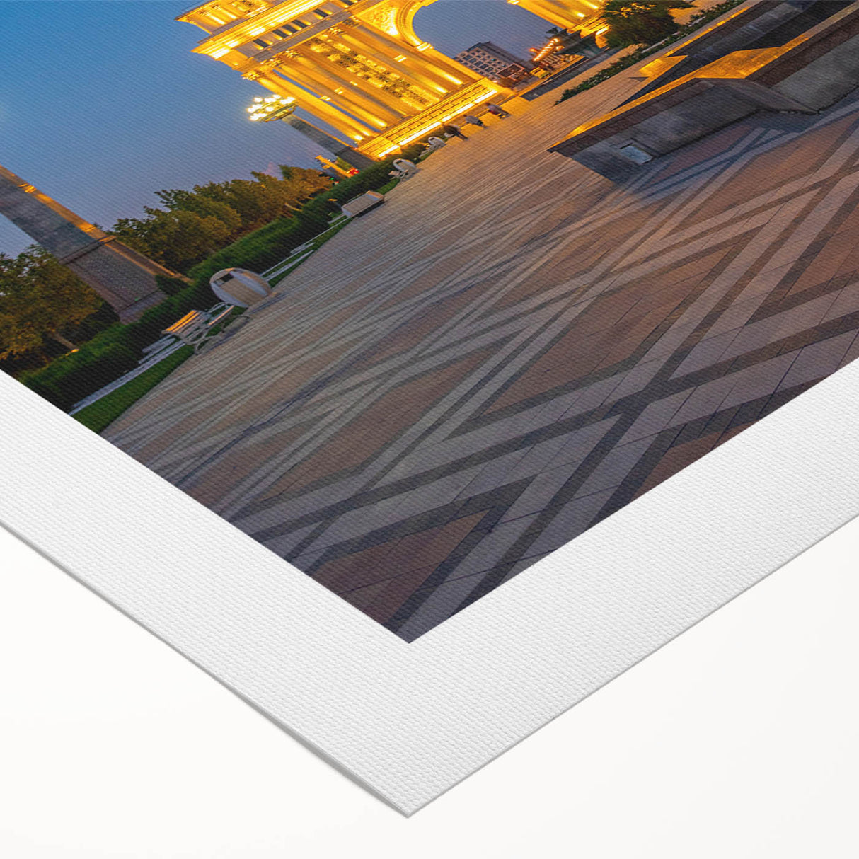 Art deco poster depicting a serene Azerbaijani landscape in soft earth tones on rolled canvas.