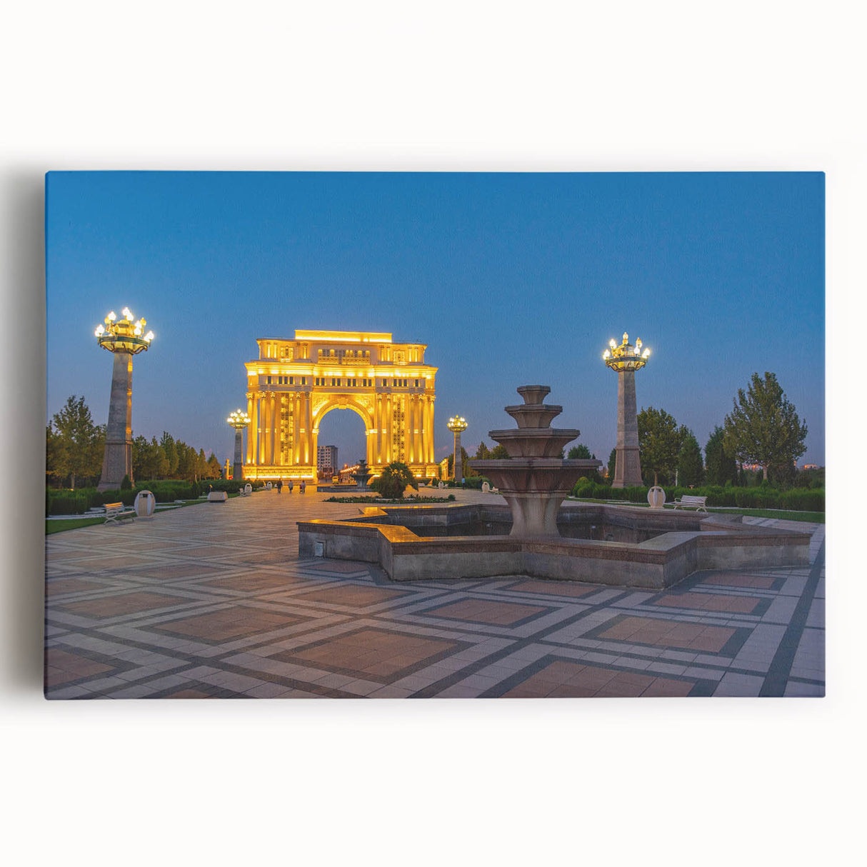 Large black and white canvas print of an Asian landscape, ideal for kitchen wall art.