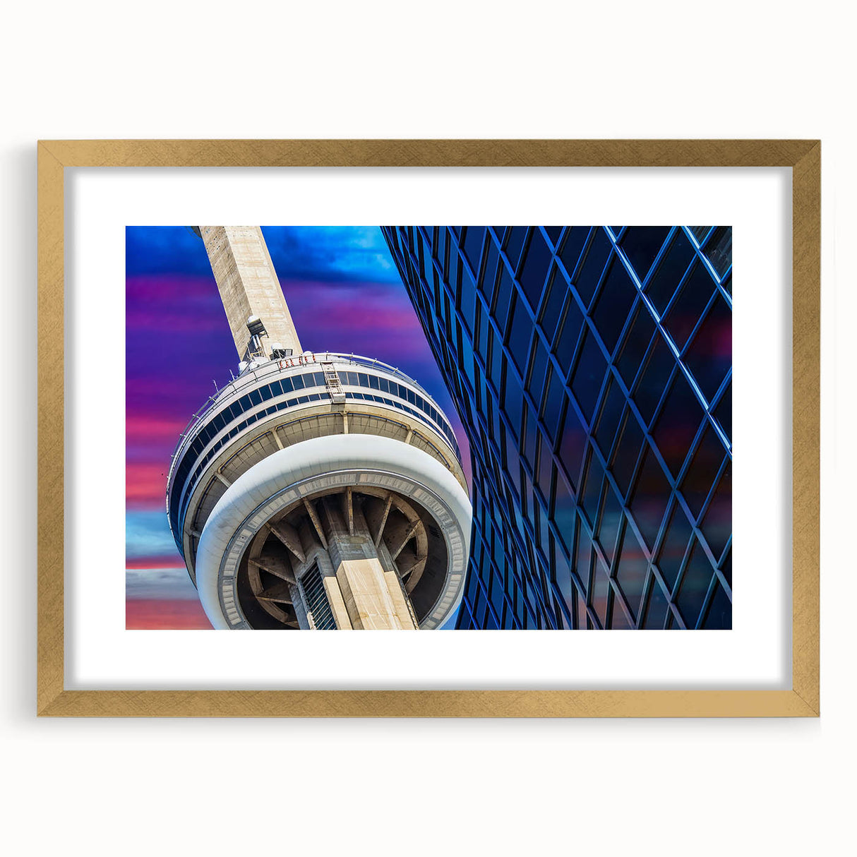 Extra large wall art featuring abstract art prints of Ontario, Canada in textured style with gold frame.