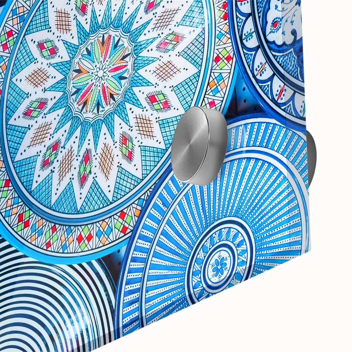 Large abstract wall art depicting a Moroccan landscape in muted earth tones on acrylic glass, ideal for dining room art.