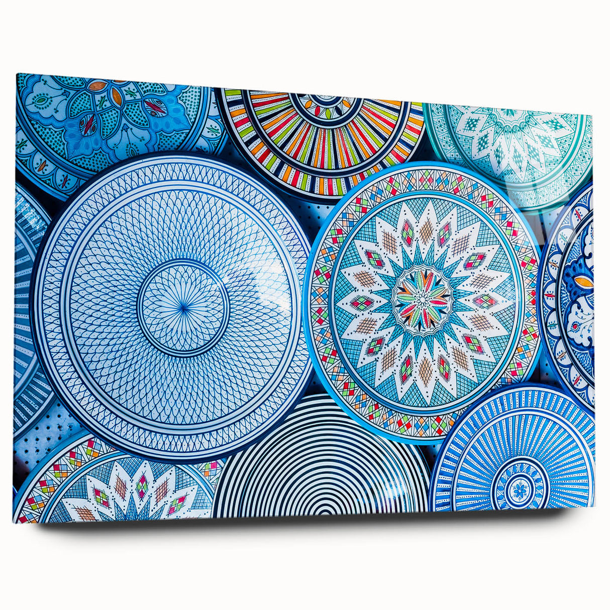 Large abstract wall art featuring a Moroccan landscape in muted earth tones on acrylic glass.