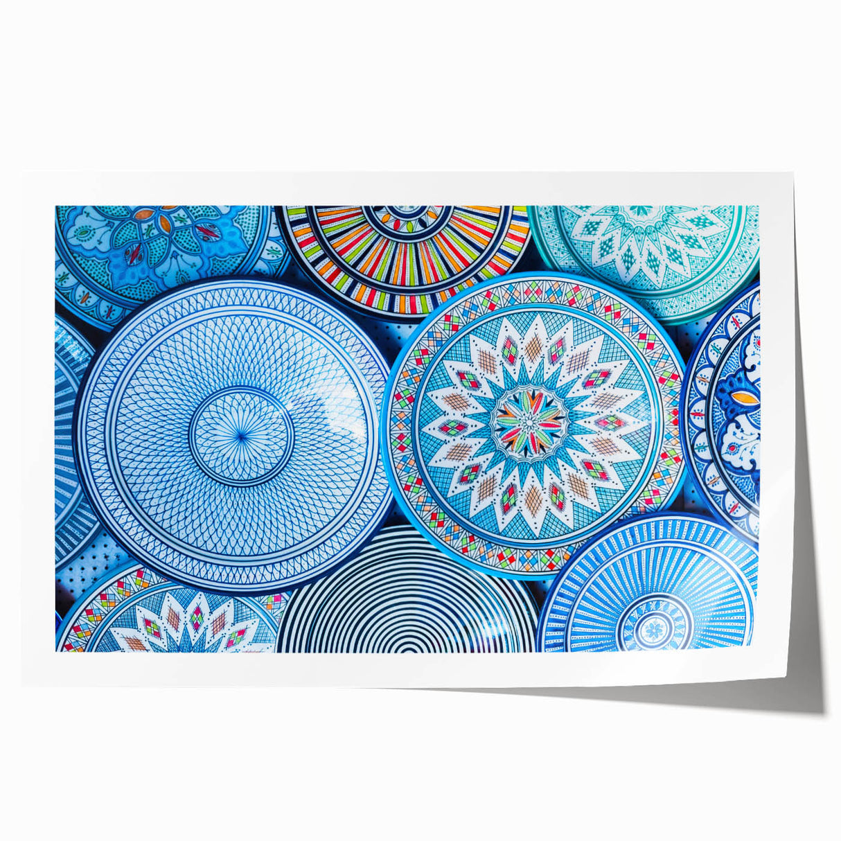 Extra large rolled print of a Moroccan landscape with vibrant floral elements, ideal for art wall dining room.