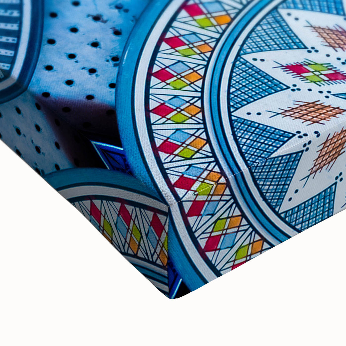 Large art depicting a black and white Moroccan landscape on stretched canvas, suitable for bedroom wall decor.