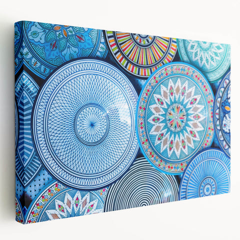 Side view of a stretched canvas featuring a Moroccan landscape in warm earth tones, ideal for kitchen wall art.