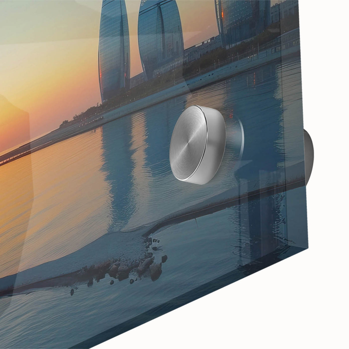 Large abstract wall art depicting an Asian landscape in muted earth tones on acrylic glass, suitable for dining room decor.