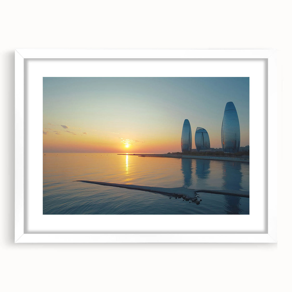 Abstract art print of an Azerbaijani landscape in muted earth tones on a white-framed canvas, ideal for dining room decor.