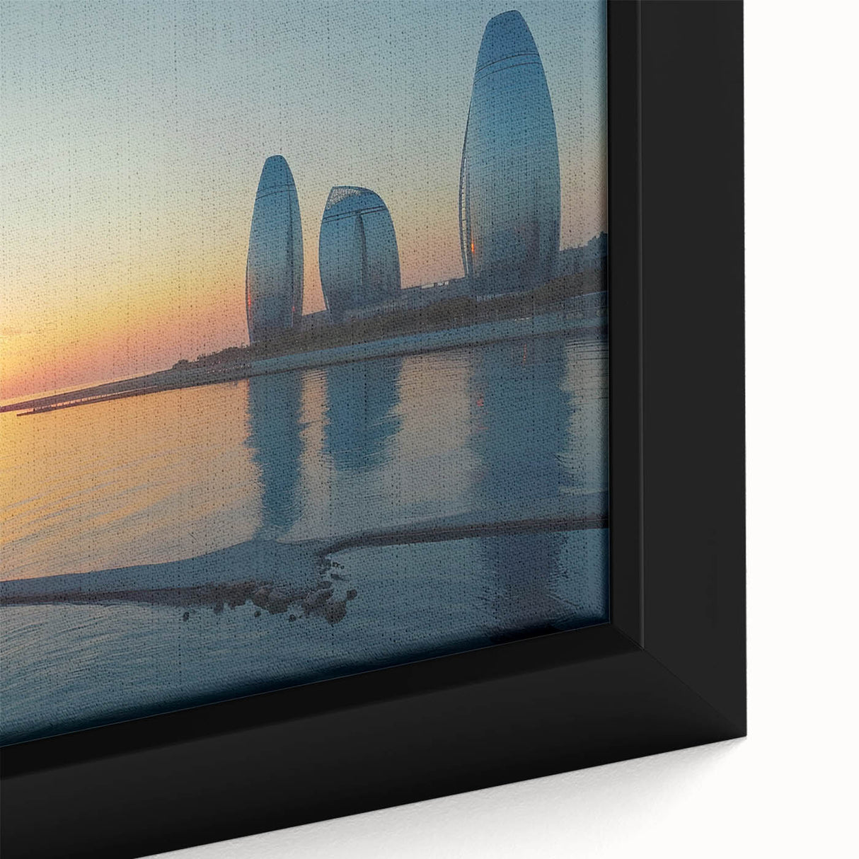 Extra large framed canvas featuring a textured, colorful abstract design in black with vibrant accents.