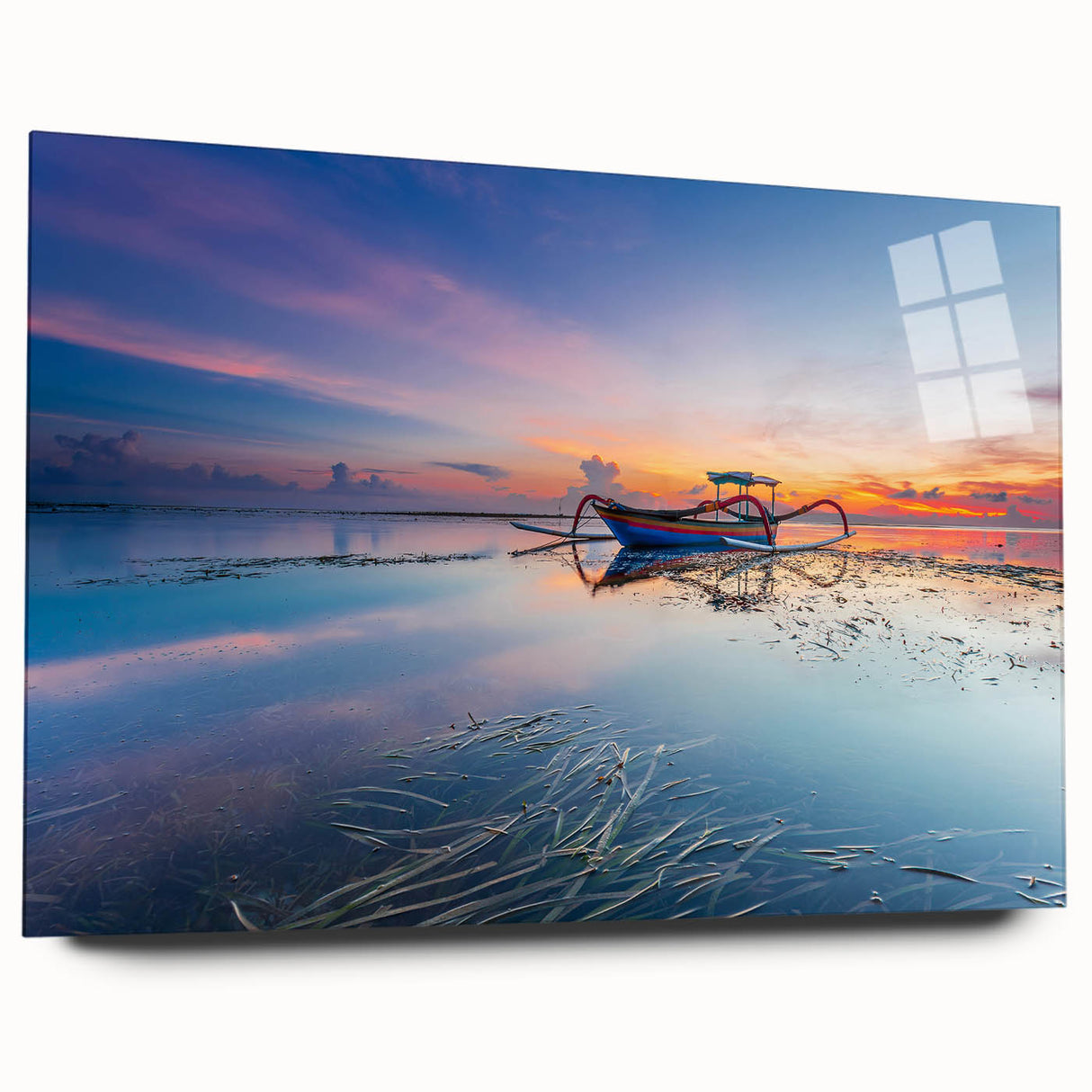 Large abstract wall art of Asian scenery in muted earth tones on acrylic glass, ideal for bedroom or dining room decor.