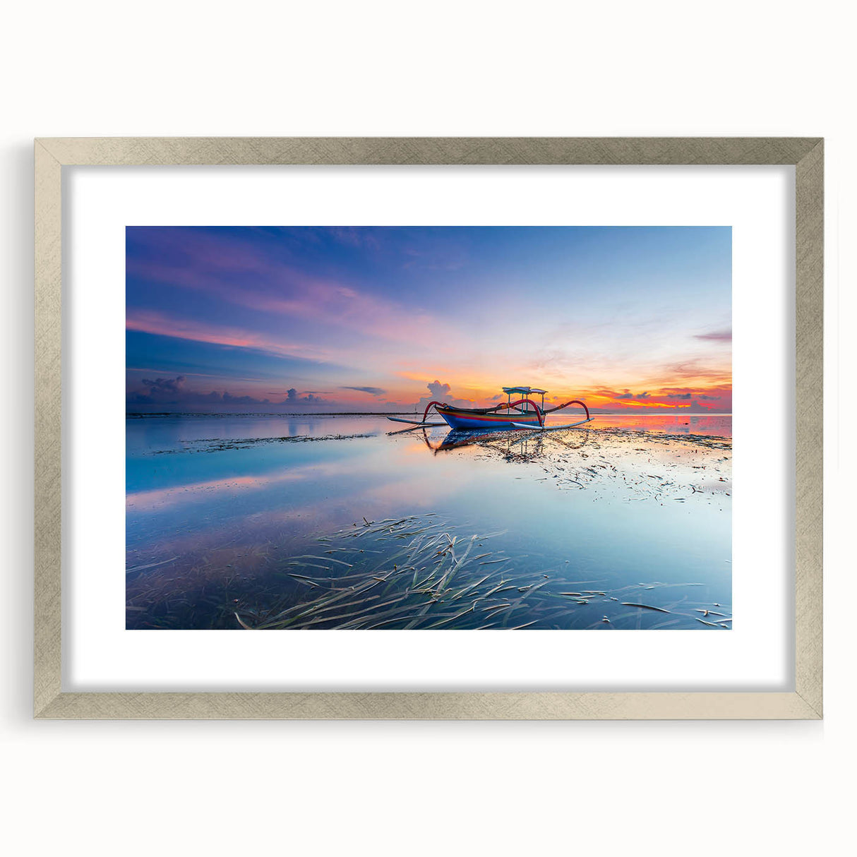 Textured abstract art print depicting Indonesian scenery in muted earth tones on a framed canvas, suitable for bedroom art.