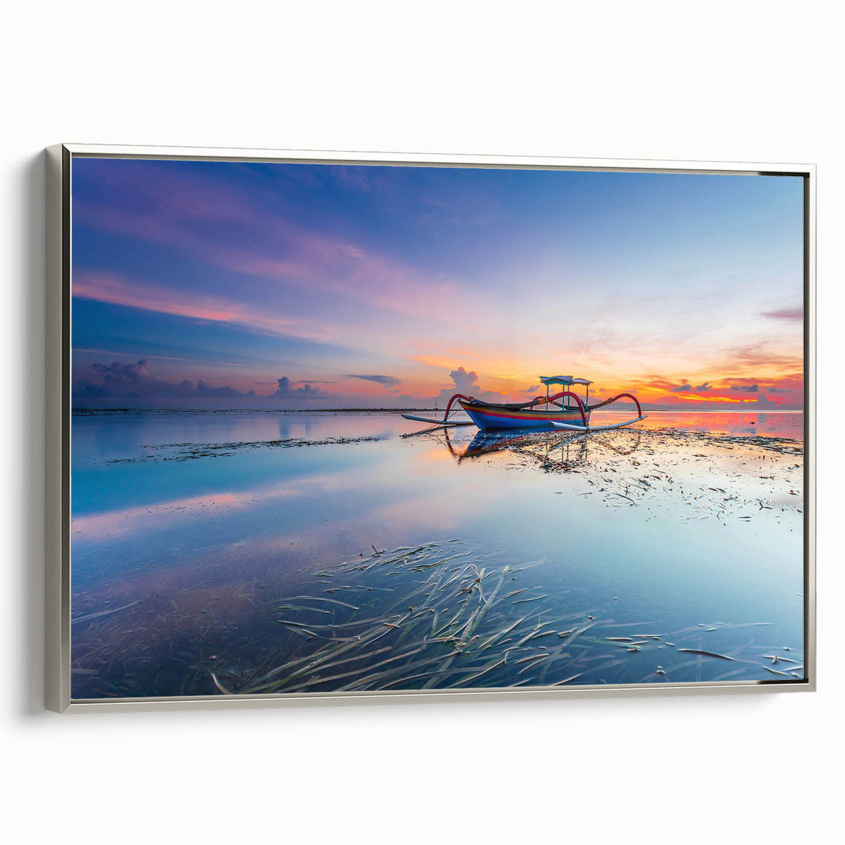 Landscape art painting of an Indonesian scenery in muted colors on framed canvas, ideal for living room decor.