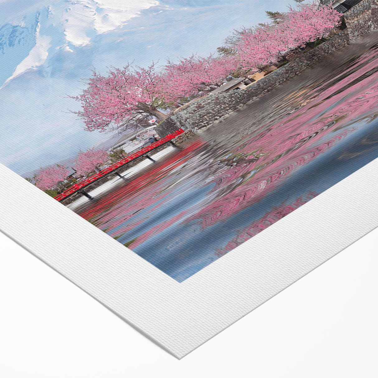 Art deco poster of a serene Japanese landscape in soft pastel shades on rolled canvas, suitable for dining room decor.
