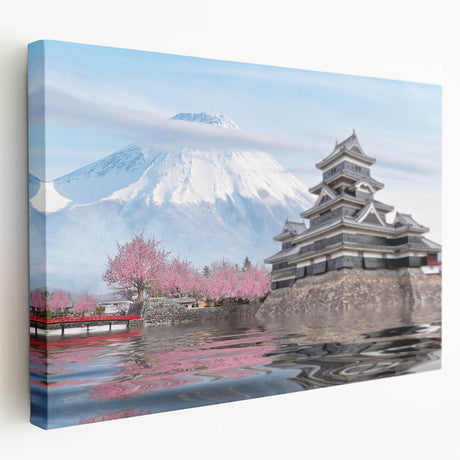 Large art depicting a serene Japanese scenery in muted earth tones on stretched canvas, ideal for kitchen wall art.
