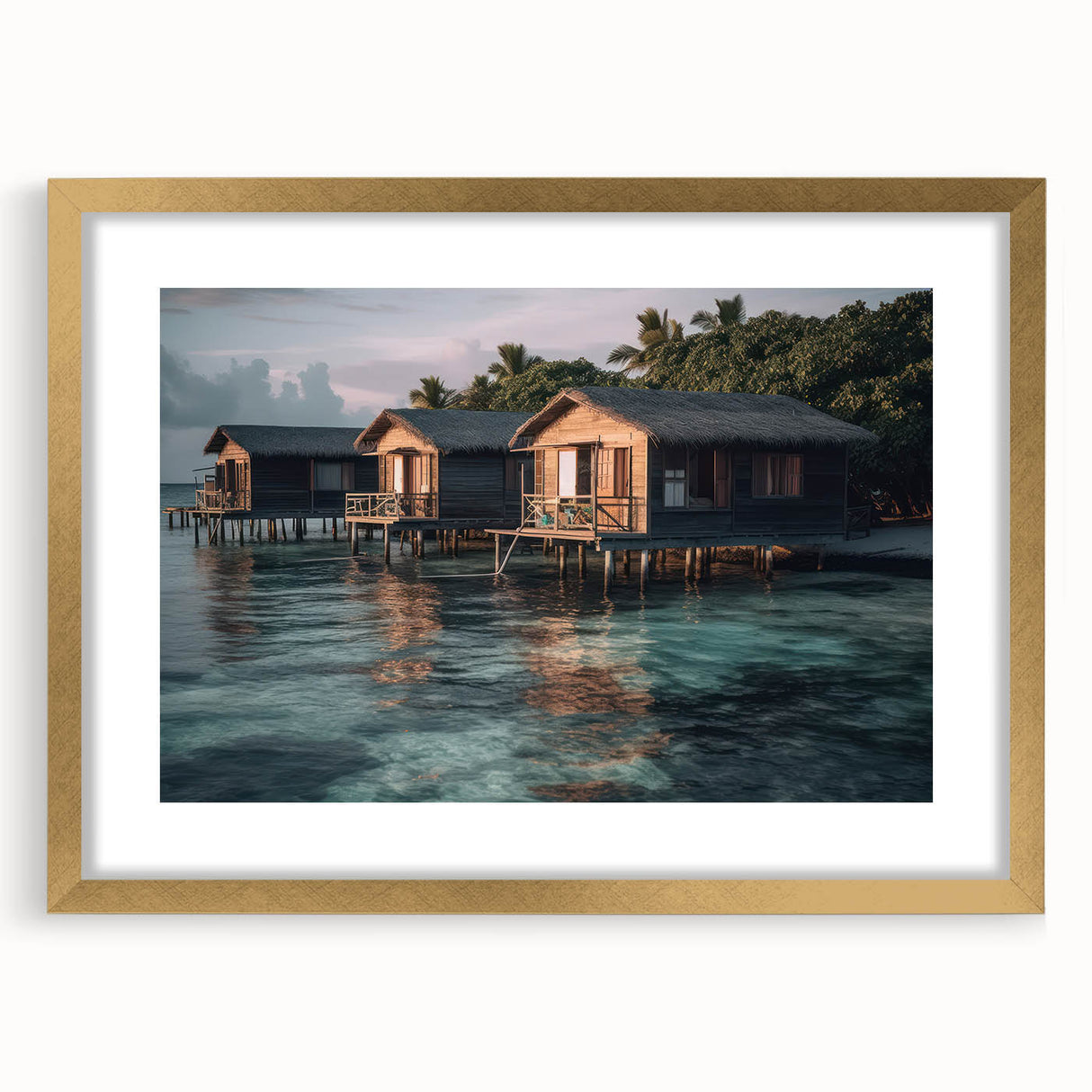 Extra large abstract art print of a Malaysian landscape in textured gold tones on a framed canvas.