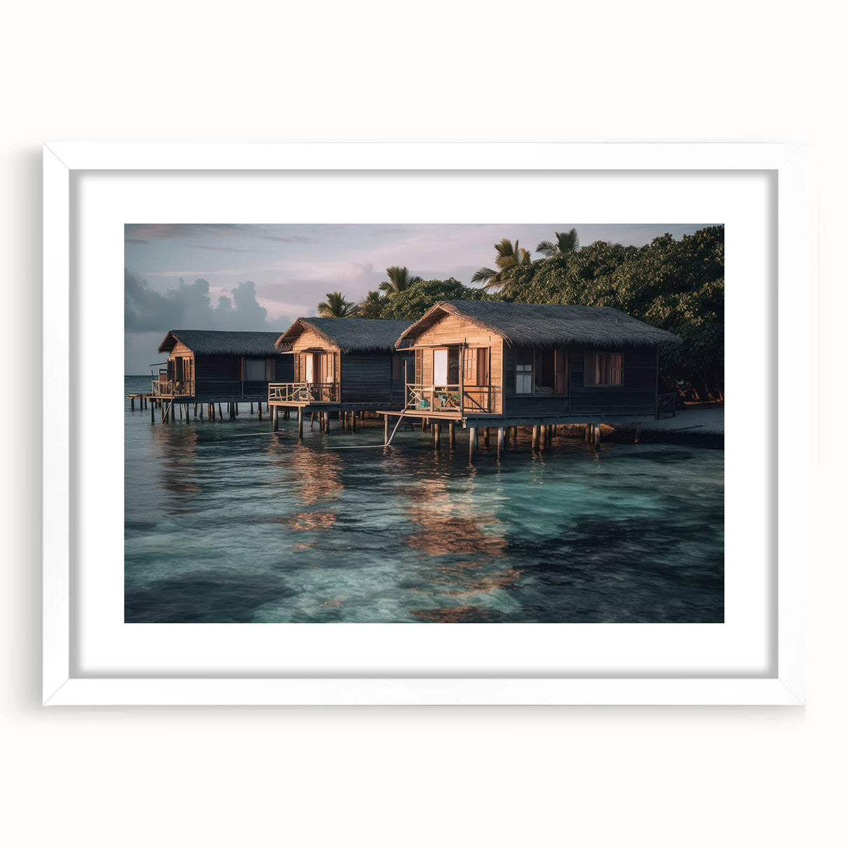 Abstract art print of a Malaysian landscape in muted earth tones, framed with a white mat, ideal for dining room decor.