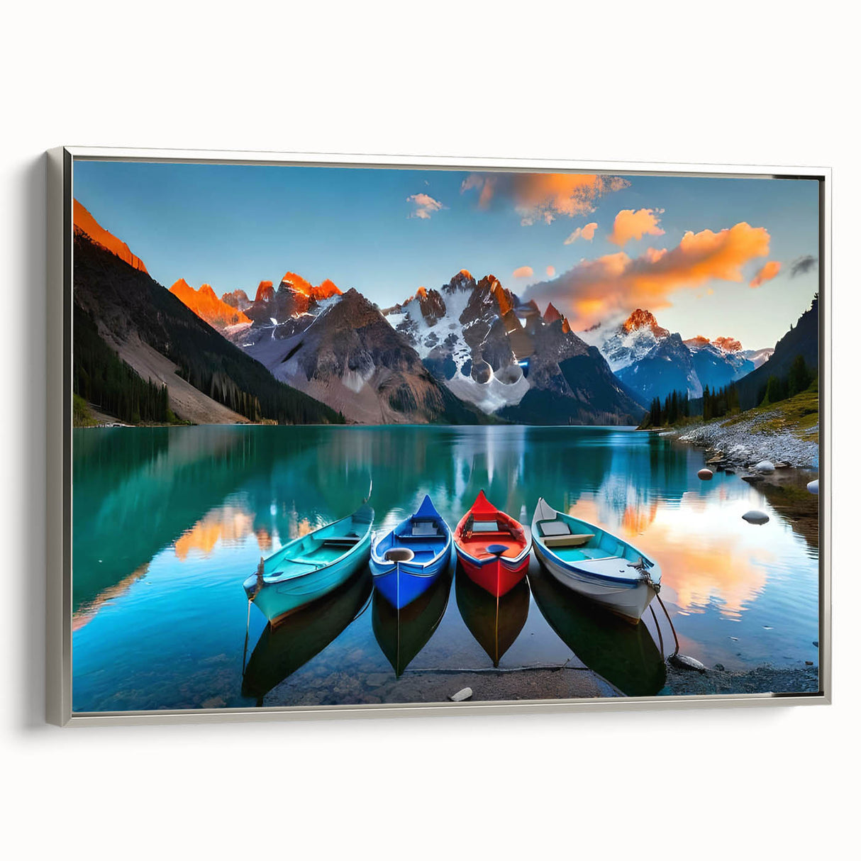 Framed canvas landscape art painting featuring a vintage poster-style depiction of Alberta, Canada.