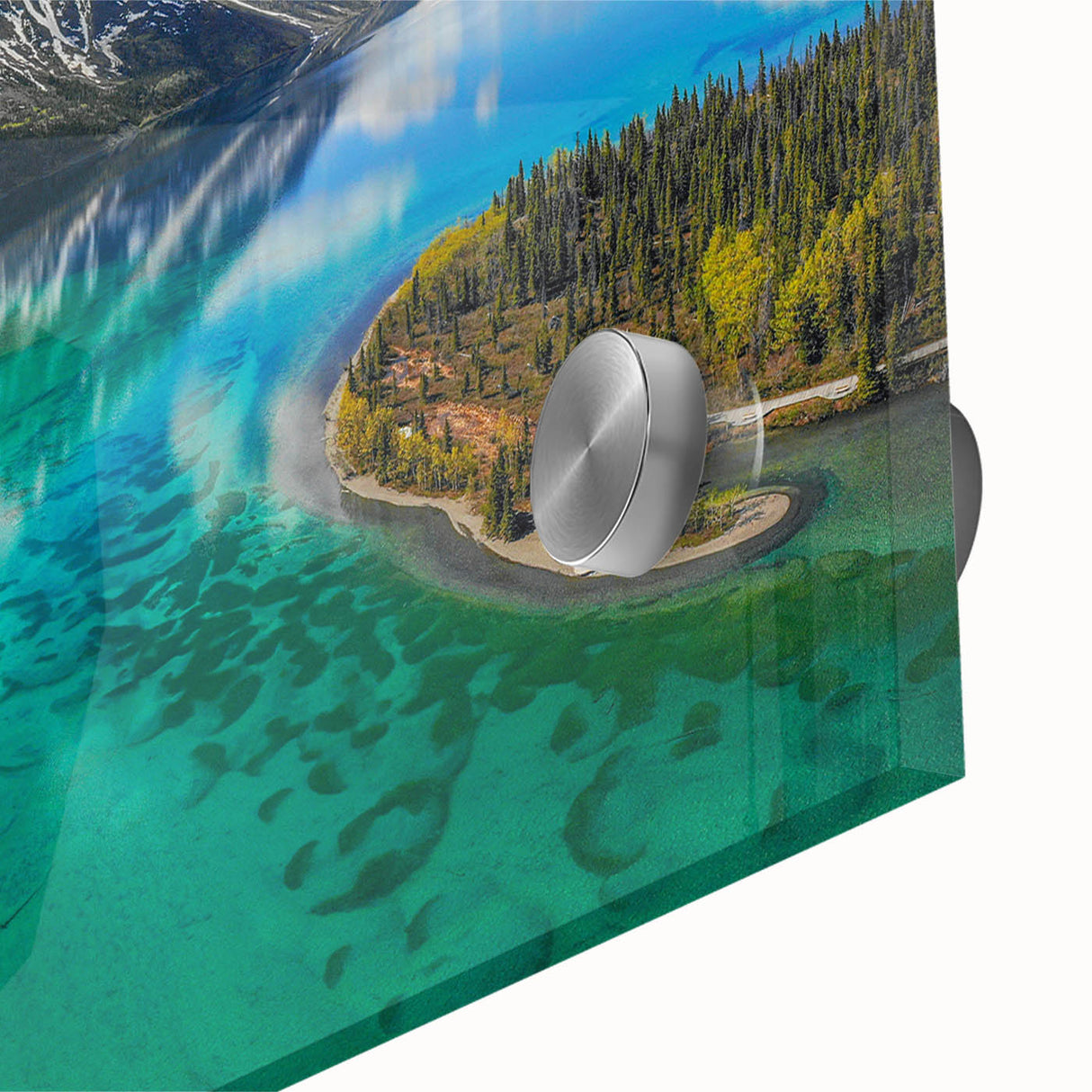 Large abstract wall art depicting Yukon scenery in muted earth tones on acrylic glass, suitable for dining room ambiance.