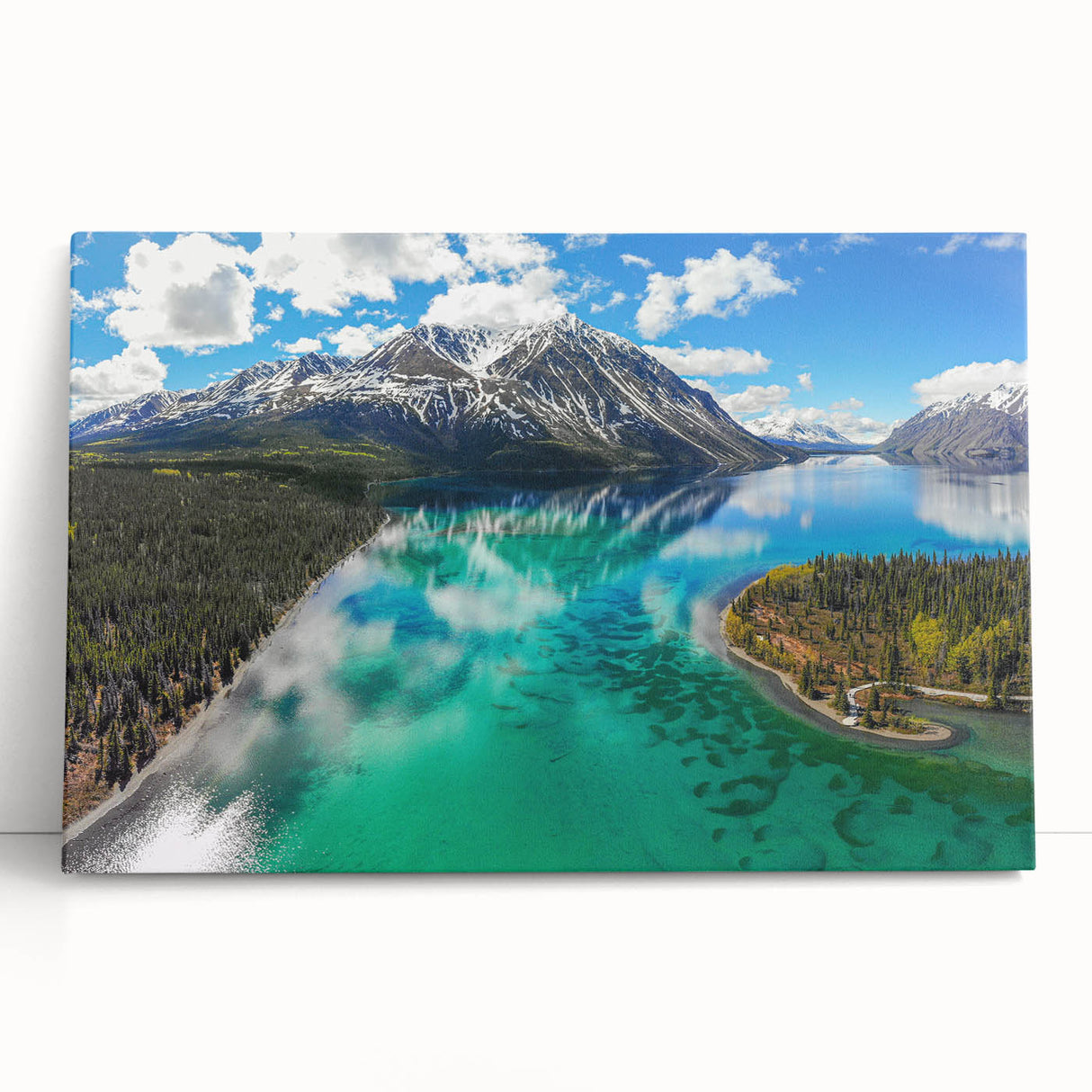 Black and white photograph of Yukon scenery on stretched canvas, suitable as large kitchen or bedroom wall art.
