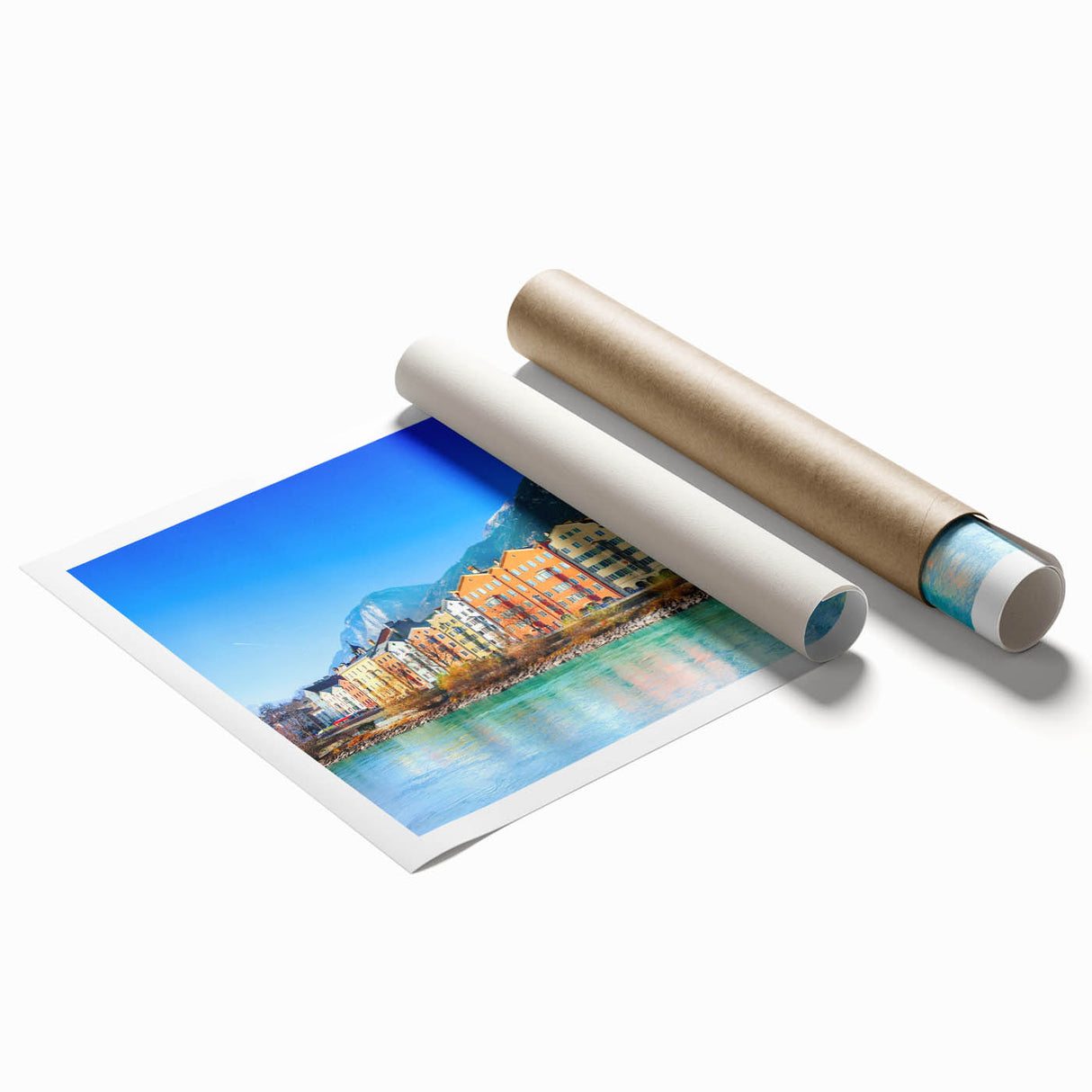 Extra large rolled print of a serene Austrian landscape with vibrant greenery and floral elements.