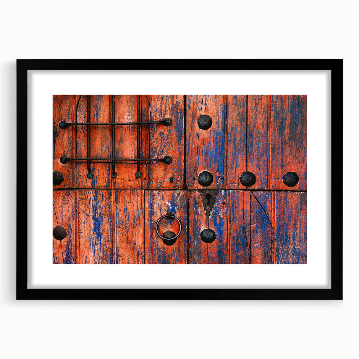 Colorful abstract art print of Baja California scenery in muted earth tones on a large textured canvas.