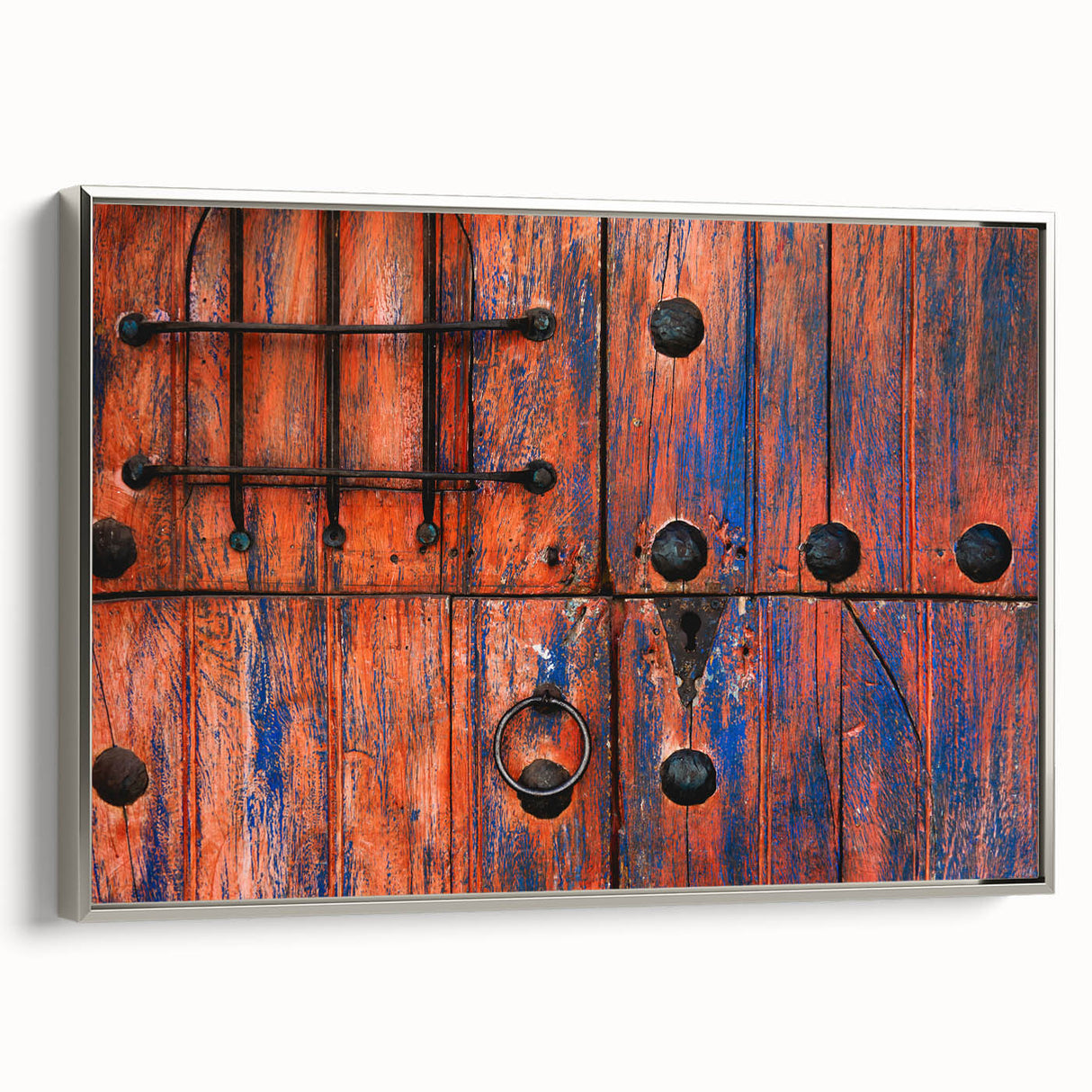 Framed canvas depicting a vintage-style landscape of Baja California with vibrant colors on a black background.