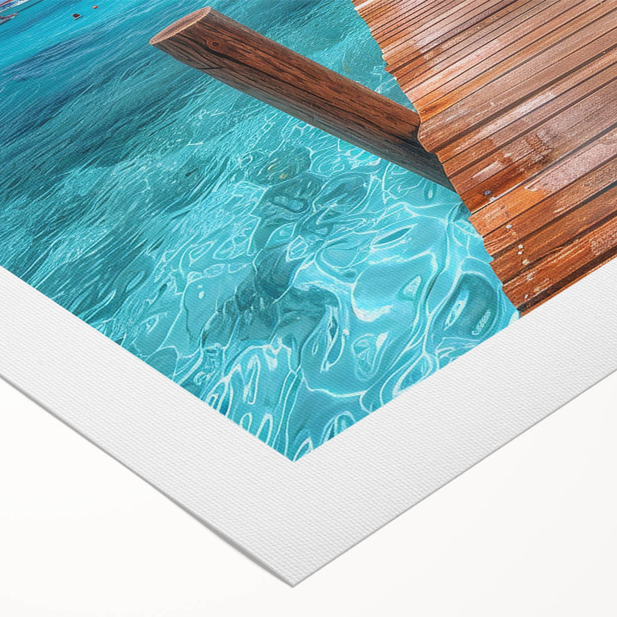 Art deco poster of Cancun scenery in muted pastel shades on rolled canvas, suitable for dining room wall art.