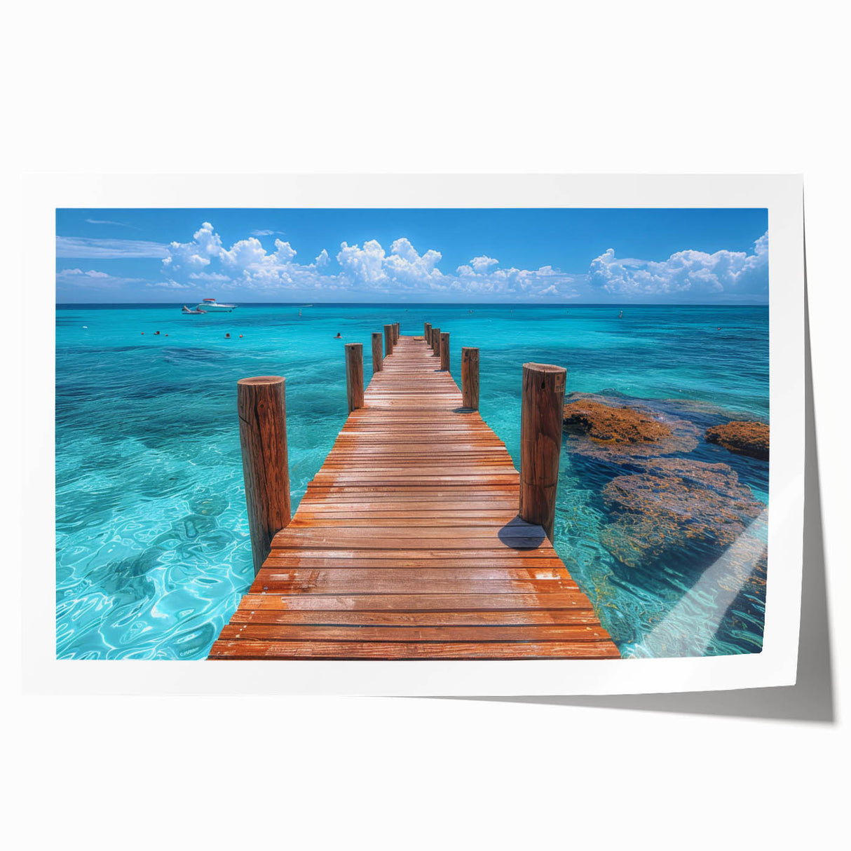 Extra large rolled print of Cancun scenery with vibrant floral elements, suitable for dining room wall art.