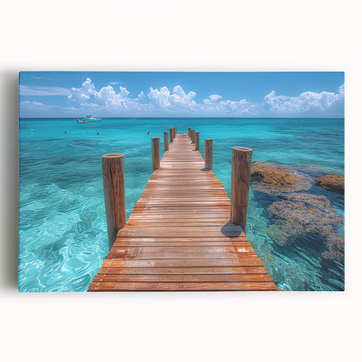 Black and white stretched canvas of Cancun scenery, ideal for kitchen wall art.