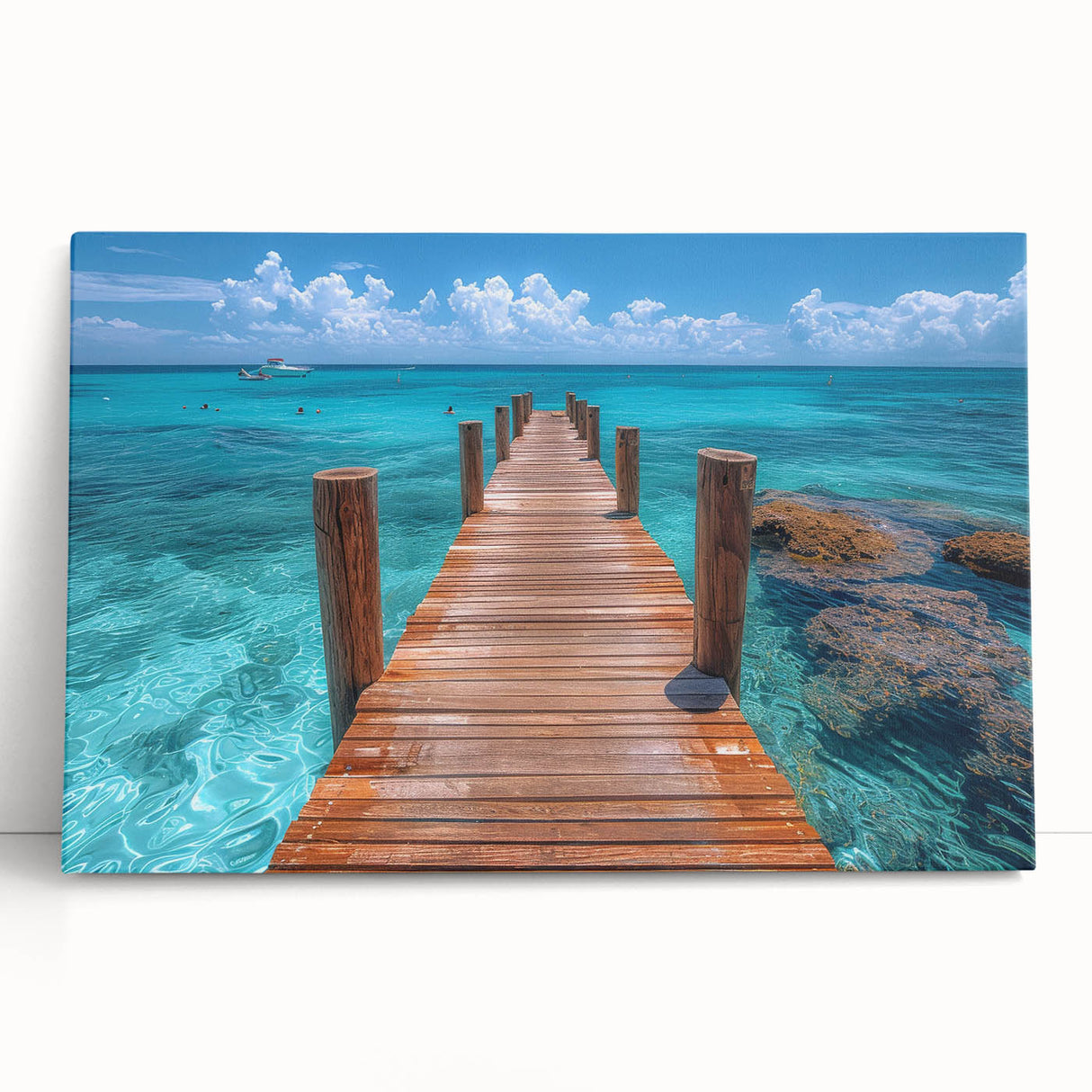 Black and white stretched canvas depicting the Cancun coastline, ideal for kitchen wall art or bedroom ambiance.