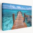 Large stretched canvas art featuring a scenic view of Cancun, Mexico, with vibrant blue and green tones.