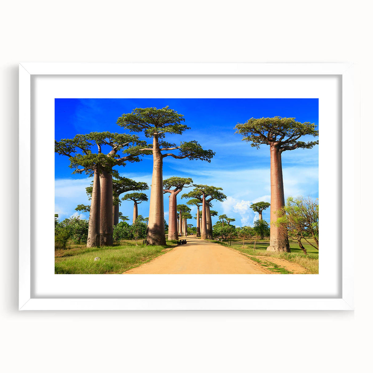 Extra large abstract art print depicting a textured Madagascar landscape in muted earth tones, framed with a white mat.