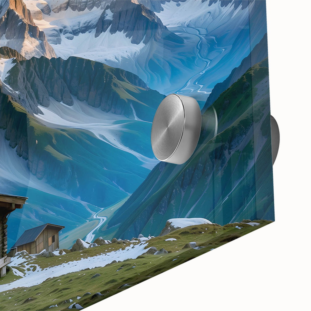 Large abstract wall art featuring geometric shapes in muted earth tones on acrylic glass, ideal for dining room ambiance.