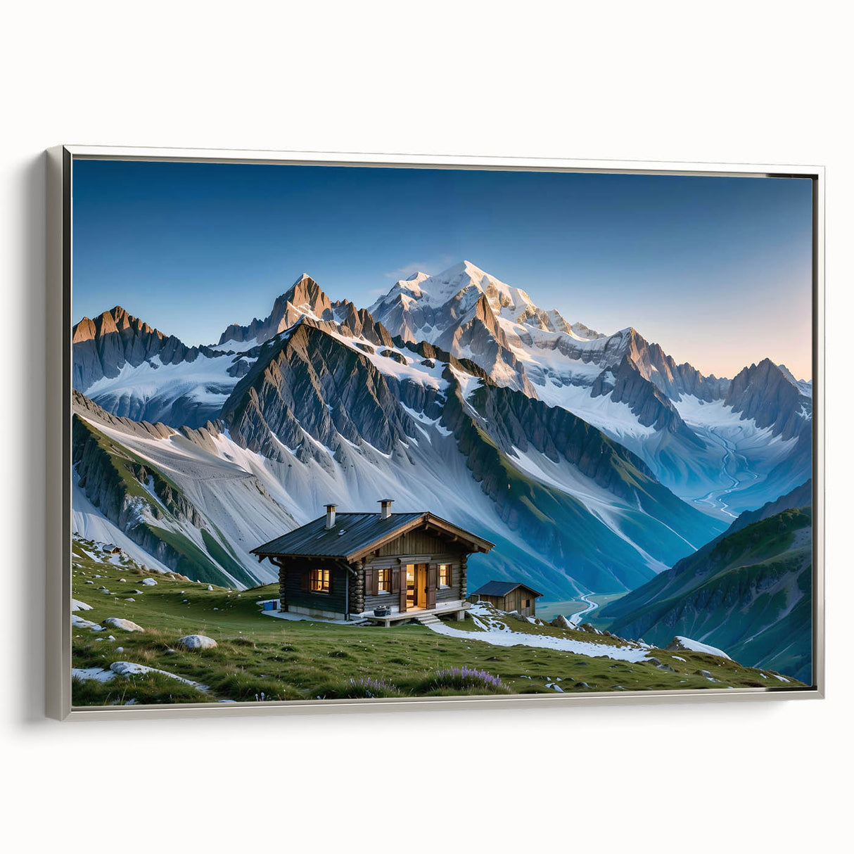 Landscape art painting of a Georgian scenery on framed canvas, featuring a mix of colorful and black tones.