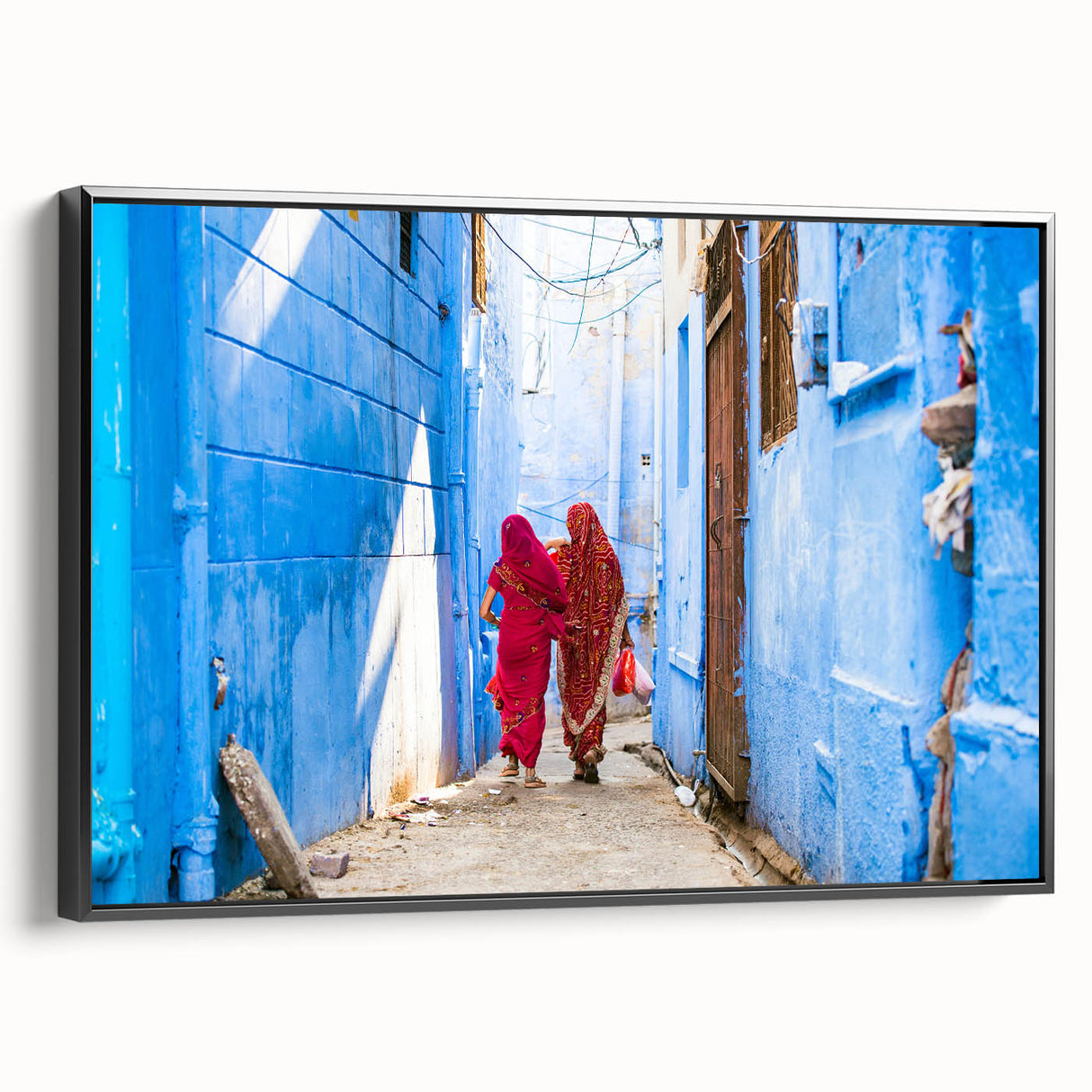 Black and white landscape art painting of an Indian scenery on a framed canvas, ideal for bedroom wall decor.