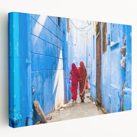 Large art print of an Indian landscape on stretched canvas, featuring earthy tones, ideal for kitchen wall decor.