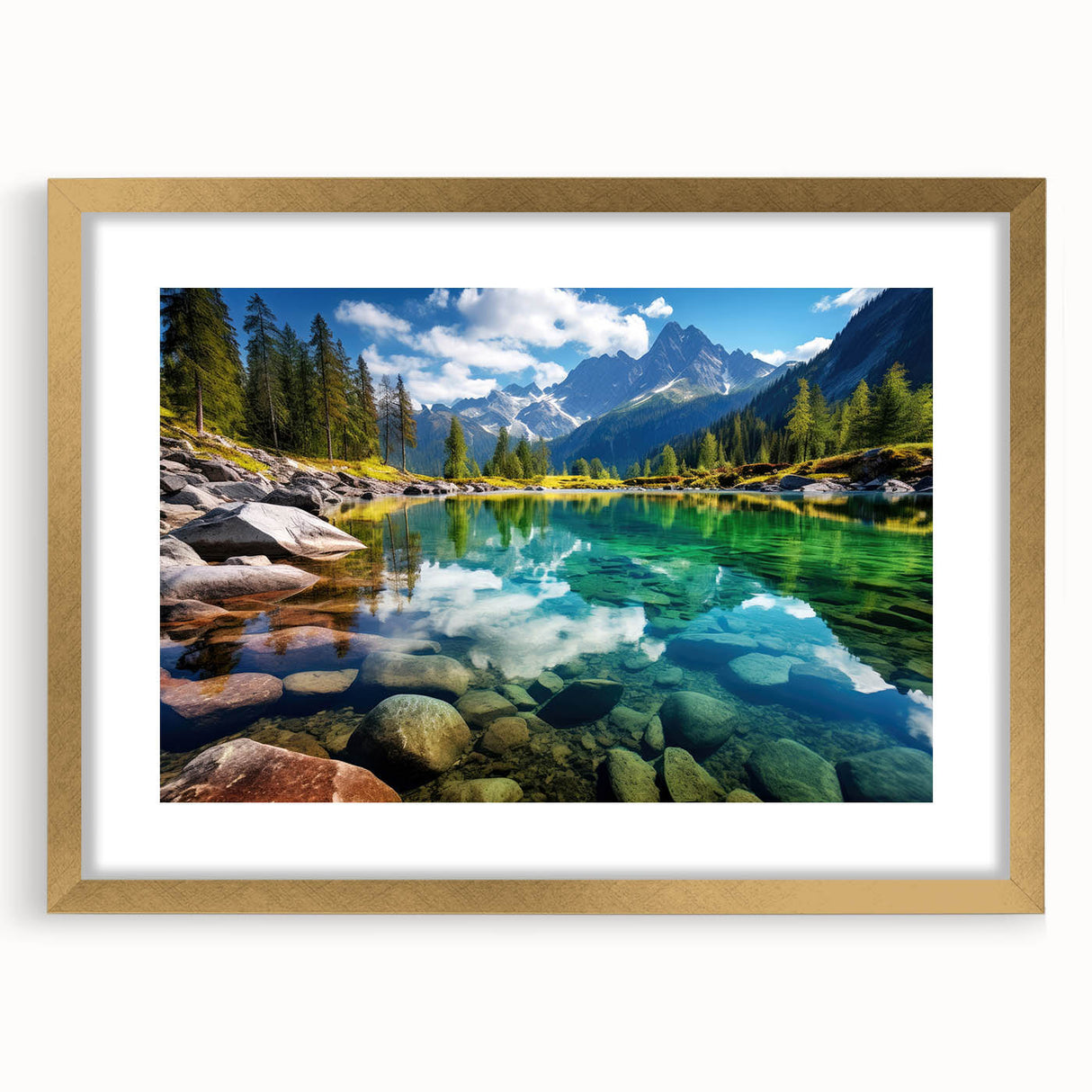 Extra large abstract art print of Alberta scenery in a gold frame with mat, featuring textured earth tones.
