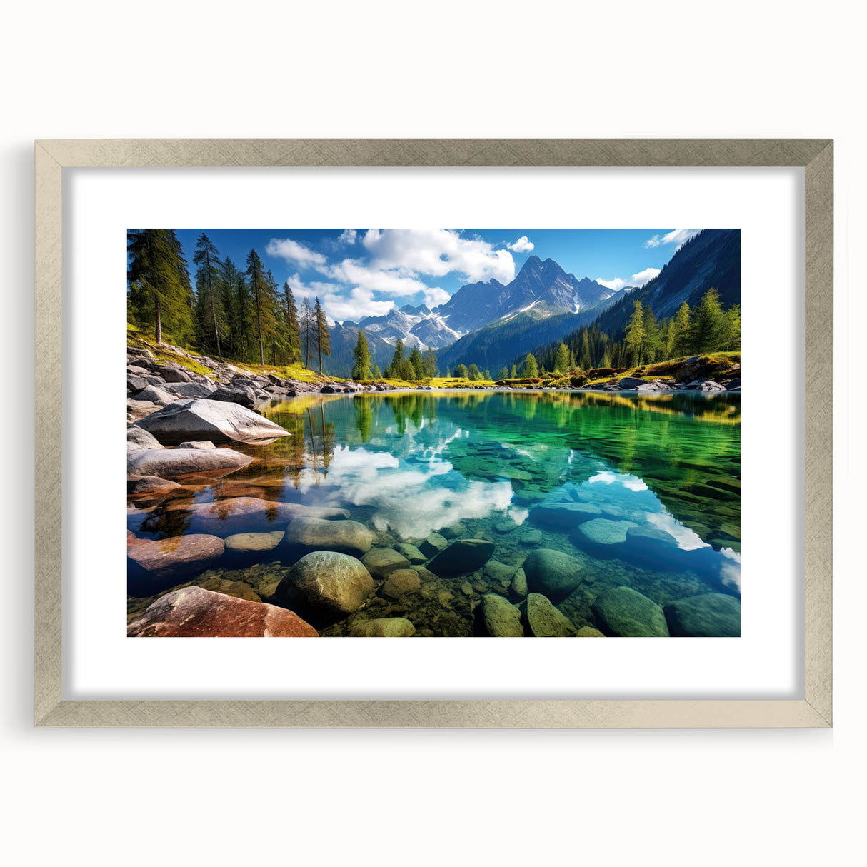 Abstract textured art print of Alberta scenery in silver frame, with muted earth tones, ideal for bedroom art.