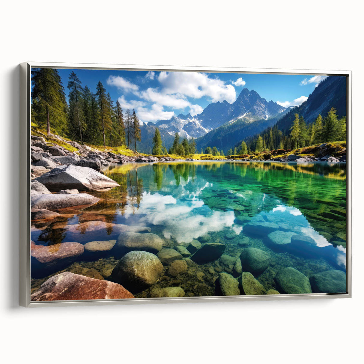 Framed canvas of a vintage-style landscape art painting depicting Alberta, Canada, with colorful art in muted earth tones.