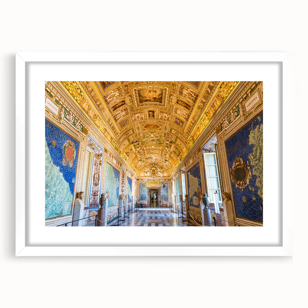 Abstract art print of the Vatican scenery in muted earth tones, framed with a white mat, suitable for dining room decor.