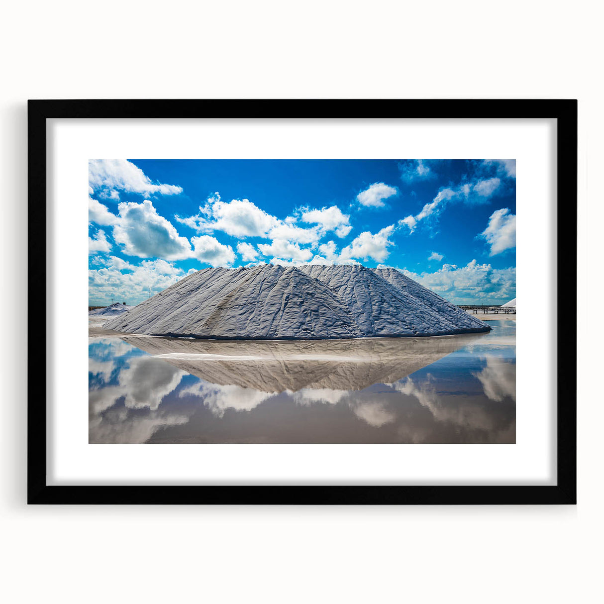 Landscape painting of Yucatan, Mexico in muted earth tones on a black framed poster, suitable for bedroom decor.