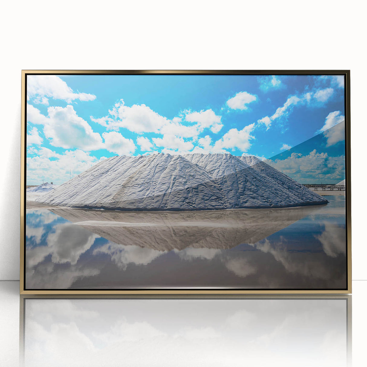 Large art print of Yucatan scenery in gold frame, featuring mid-century modernist style, ideal for nursery wall art.