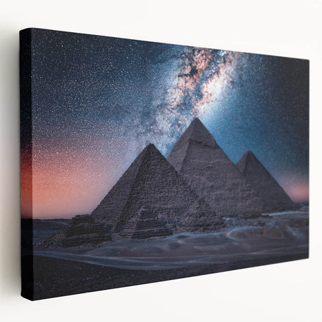 Large stretched canvas of an Egyptian landscape in muted earth tones, ideal for kitchen wall art.