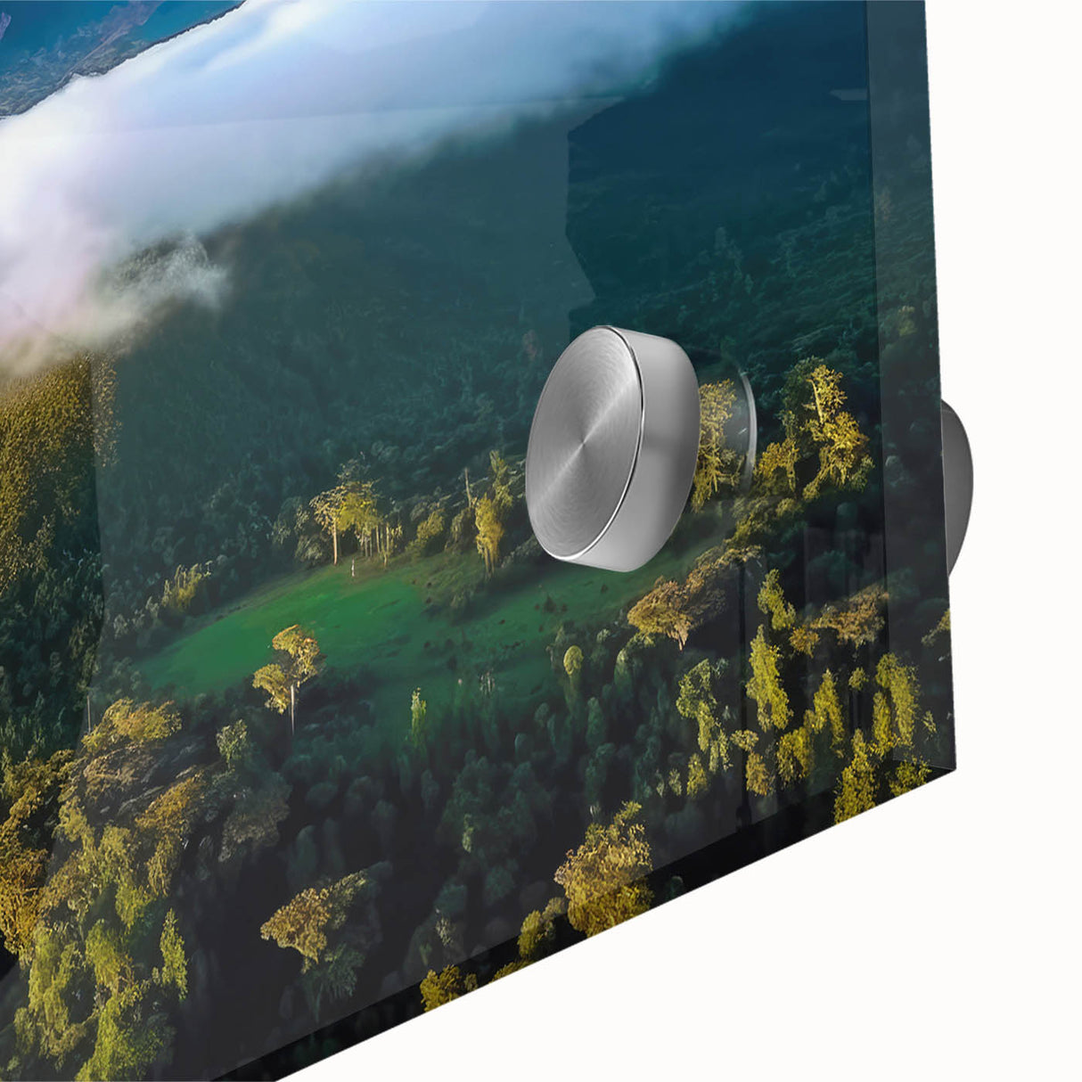 Large abstract depiction of Tanzanian scenery in muted earth tones on acrylic glass.