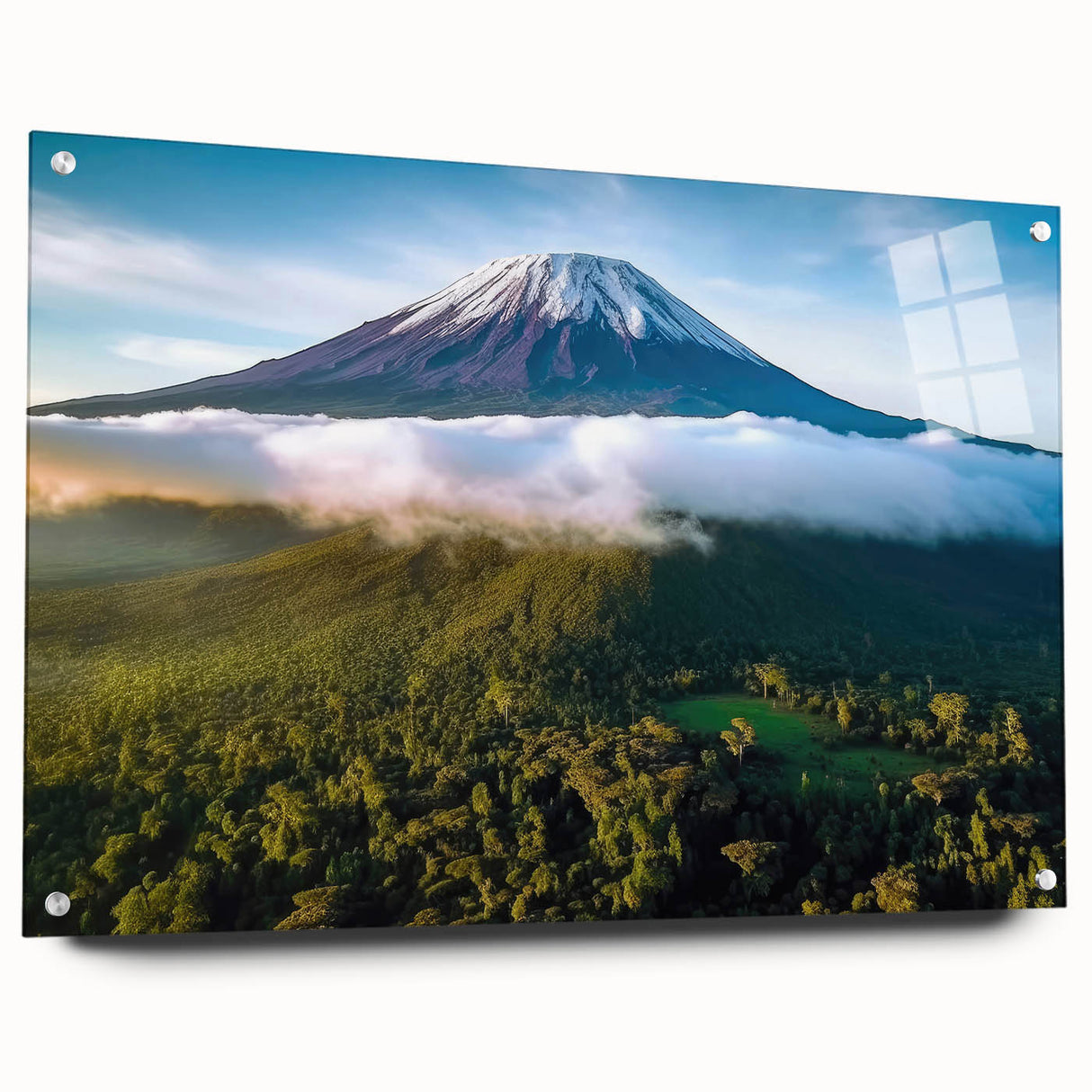 Acrylic glass print of a Tanzanian landscape in earthy tones, suitable for bedroom or dining room decor.