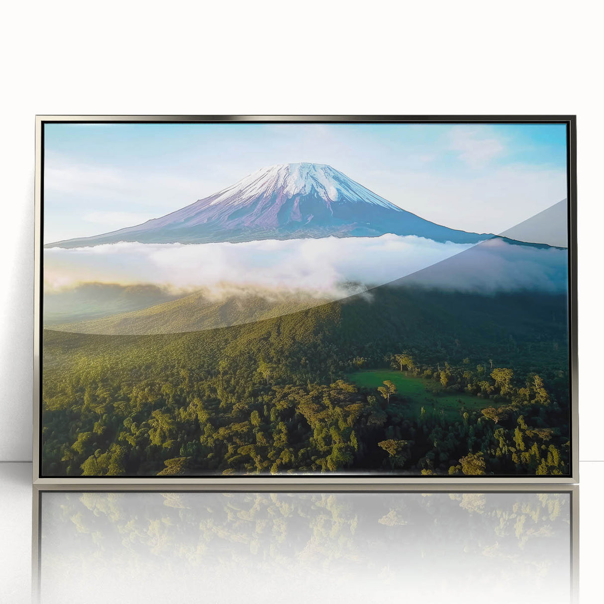 Framed acrylic print featuring a serene Tanzanian landscape in earth tones, ideal for modern art wall decor.