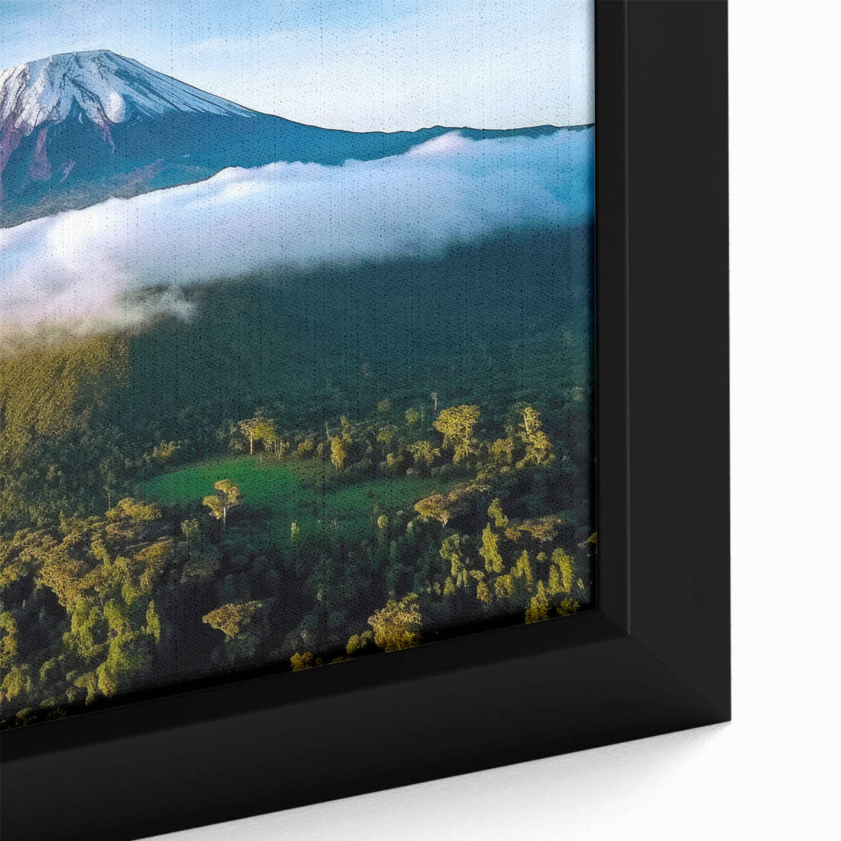 Framed canvas depicting a textured, colorful Tanzanian landscape, ideal for extra large living room wall art.