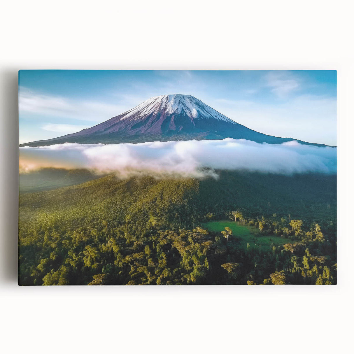 Black and white stretched canvas featuring a serene Tanzanian landscape, ideal for kitchen wall art or bedroom decor.