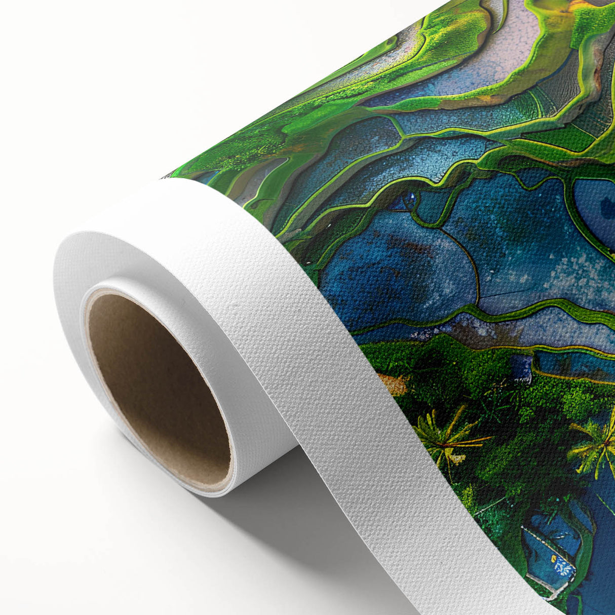 Art Deco style poster of an Indonesian landscape in pastel colors on rolled canvas, ideal for nursery wall art.