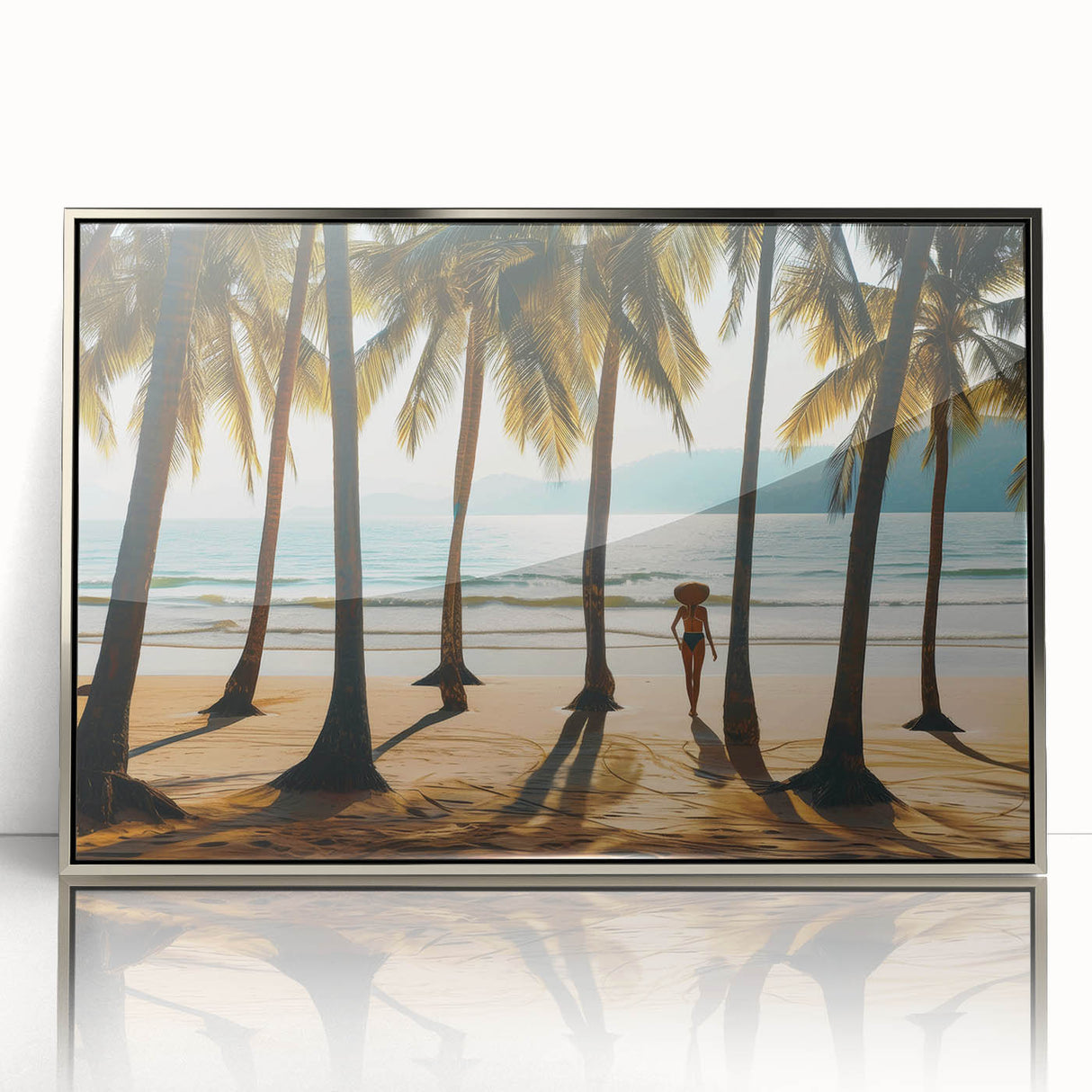 Mid-century modernist art depicting a Malaysian landscape in muted earth tones on a framed acrylic print.